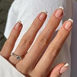 24Pcs French Tip Press on Nails Short Fake Nails Square Shape with Gold Glitter Designs Glossy False