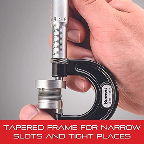 Starrett Outside Micrometer With One-Piece Spindle, Advanced Sleeve Design And Tapered Frame - Quick And Easy Adjustment, 0-1" Range, 0001" Graduations - T230Xfl #TOP6