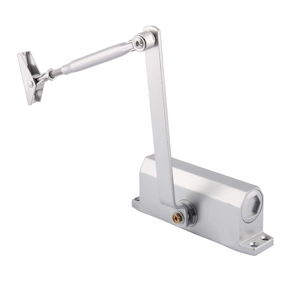 Ebtools Silver Door Opener Closer, Adjustable Heavy Duty Fire Rated Overhead Door Opener Closer Automatic Door Closer Commercial Grade Or Home Use (60-80Kg Load)