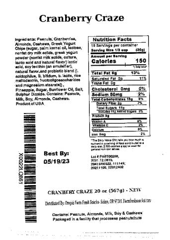Oregon Farm Fresh Snacks Cranberry Craze - Fresh Oregon Grown Cranberry Cashew Almond Trail Mix with Dried Pineapple and Yogurt Chips - Healthy Cranberry and Nuts - Trail Mix (20oz)
