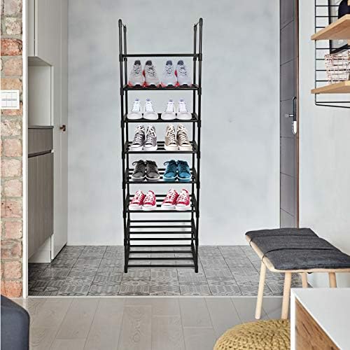 NA WHITGO 8-Tier Shoe Rack, Metal Narrow Stackable Shoe Racks Storage Shoe Tower Shelf Organiser Cabinet Shelves Hold up to 16 Pairs of Shoes for Bedroom Entryway Hallway