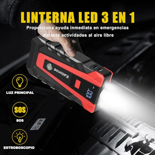 KATOROE Arrancador de Coches 4000A, 12V Arrancador de Batería de Coche, Jump Starter con 2.5 Inch Pantalla LCD, Clips de Seguridad Inteligentes, Luz LED (Jump STARTER-011) - imagen 3