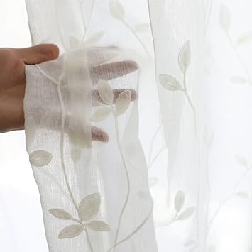 Simple Modern American Style Pastoral White Embroidery Nordic Luxury Sheer Curtains Rod Pocket for Living Dining Room Bedroom1 Panel, W 50 x L 72 inch, White