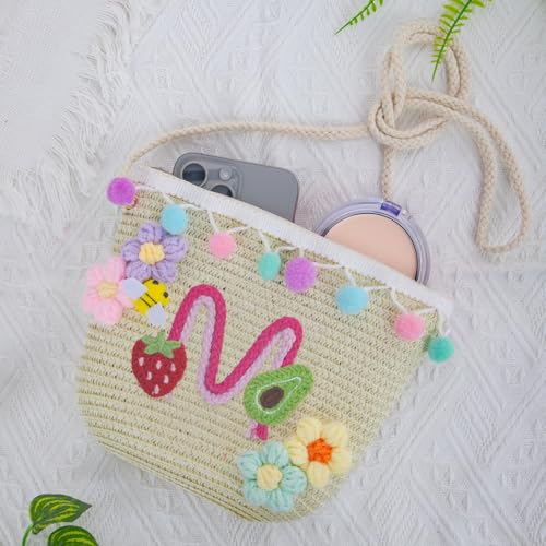 Bolso tote pequeño de paja tejido para playa verano miniatura 2