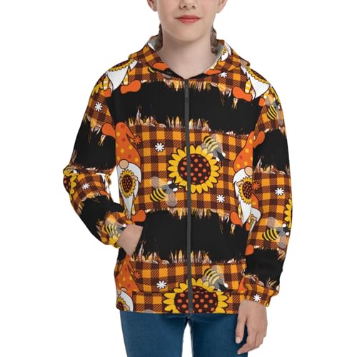 Sunflower Gnomes and Bees Kids Pullover Hoodies Boys Zip Up Sweatshirts Girls Athletic Clothes with Pocket3