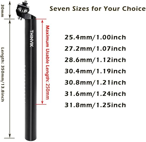 Miniatura 3 de Thinvik Tija de asiento de bicicleta de 13.780 in 25.427.228.630.430.831.61.252 in ajustable con clip de fijación, repuesto de tija de sillín de