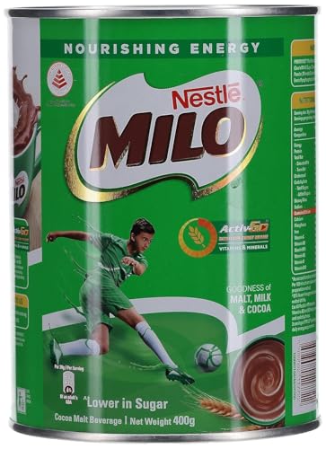 Nestlé - Paquete doble de 400 g de bebida instantánea MILO con cacao y malta de cebada, rica en vitaminas y minerales, ideal para una preparación rápida, delicioso golpe energético