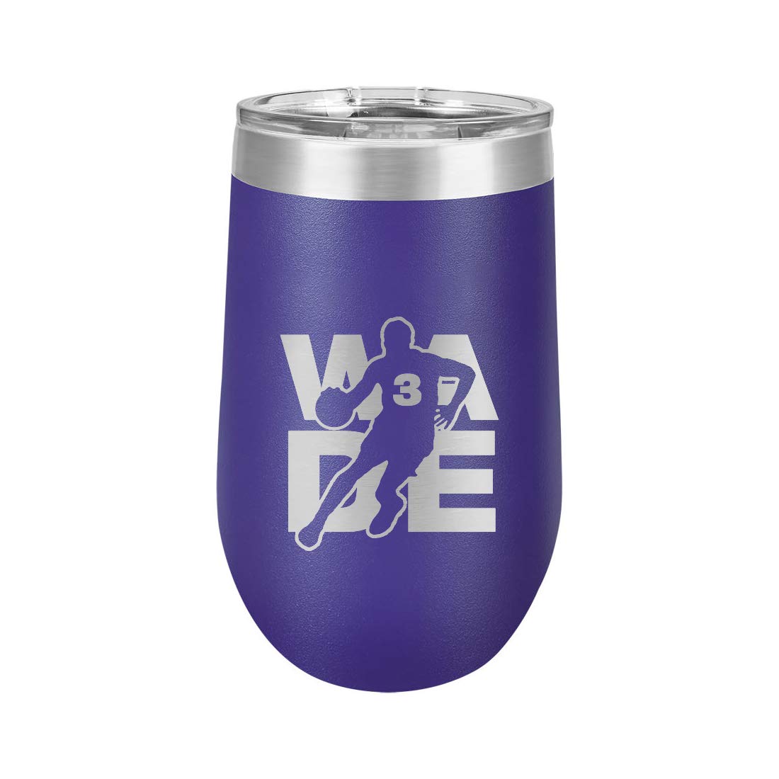 Basketball Sports Athletic Player Wade #3 - Polar Camel 16 oz. Vacuum Insulated Stemless Tumbler w/Lid (Purple)