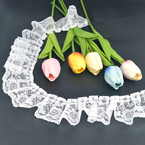 Kuasting 11 Yard Vintage Lace Pleated Fabric Trimming Ruffle Fabric Embroidered Sewing Lace Trim Wedding Bridal Dress Appliques Patches & Handmade Diy Sewing (White) #TOP2