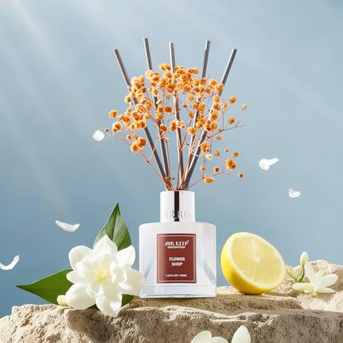 Image of Airkeep Reed Diffuser Set,3.38 fl oz (100 ml) - Flower Shop Oil Diffusers with 8 Reed Sticks, Home Fragrance Reed Diffuser for Bathroom Shelf Decor