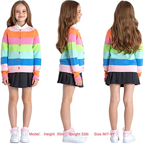 BOBOYOYO Girls Cute Cardigan 100% Cotton Rainbow Kids Cardigan Sweater Button up Striped Knit Cardigan Children for 5-12 Y3