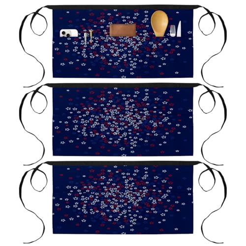 Demi-tablier motif étoiles américaines fond bleu foncé avec poches