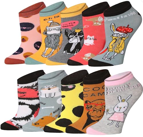 Image of Tipi Toe Women's 10 Pairs Lightweight Colorful Socks - Fun Low Cut Patterns for All-Day Comfort and Easy Everyday Style
