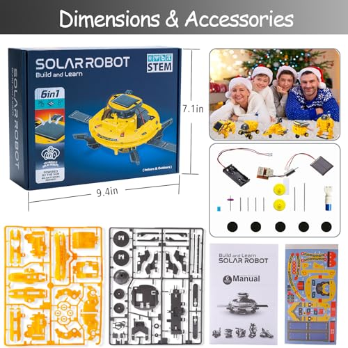 Hechify 6-in-1 Solar Robot Building Kit for Boys Aged 8-13, Educational Robotic Toys for Kids, Science Kits STEM Toys Birthday Gifts for 8 9 10 11 12 Years Old Boys Girls Teens (Yellow) - Image 8