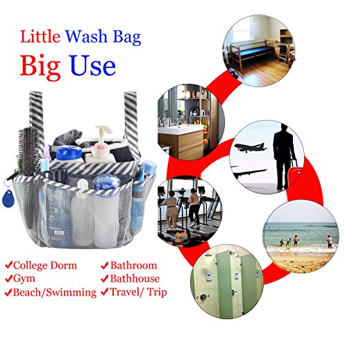 Haundry Mesh Shower Caddy Tote, Portable College Dorm Bathroom Tote, Quick Dry Holder For Camp Gym, 8 Basket Pockets With Key Hook And 2 Oxford Handles, Gray #TOP5