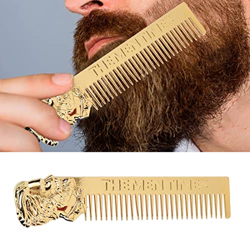 Peigne à Barbe en Acier Inoxydable Unique élégant en Trois Dimensions Portrait Forme Moustache Peigne Barbe Style Peigne pour Hommes(Or)