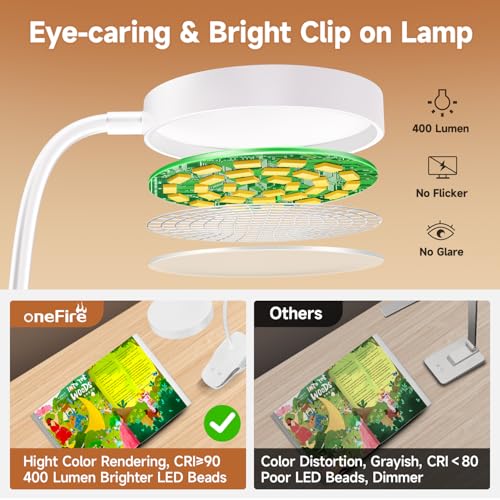 One Fire Leselampe Klemmlampe, 3600mAh Tischlampe Akku Tischleuchte Kabellos, 5 Helligkeit 5 Farben Nachttischlampe Touch… – Ansicht 5