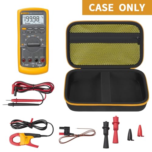 Image of Comecase Hard Case for Fluke 87V /88V /15B+ /17B+ and More Digital Multimeter | Hard Shell, Mesh Pocket & Elastic Strap, Stores Meter and Leads for Jobsite and Workshop, Black with Yellow Pocket, Case Only