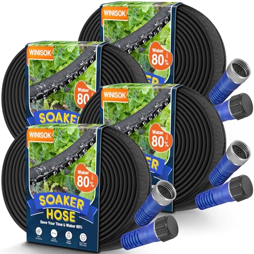 Winisok 200FT Thickened Flat Garden Soaker Hose - Heavy Duty Double Layer Drip Hose - Save 80% Water, Flexible Leakproof, Drip Watering Hose for Garden Beds and Lawns