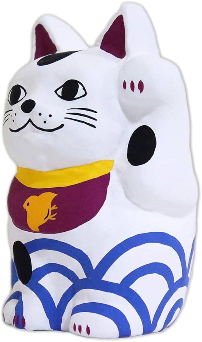 Amazon Co Jp 波千鳥 招き猫 日本製 縁起物 猫 和柄 吉祥柄 和風 置物 千客万来 夫婦円満 長寿 目標達成 父の日母の日 ギフト プレゼント 開運グッズ お正月 和モダン 波千鳥 Free Size ホーム キッチン