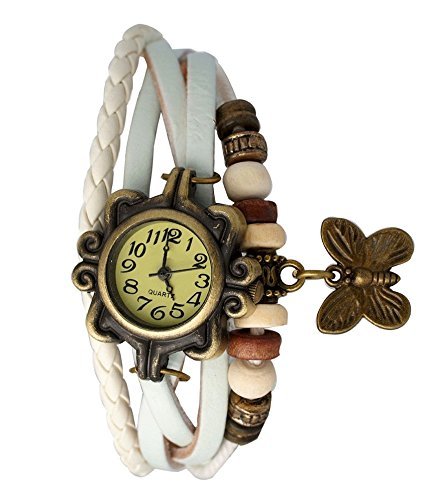 MVS Butterfly Pendant Leather Bracelet Watch - Analog Display - Off White Dial - for Women (B075V75YZL) Amazon Price History, Amazon Price Tracker