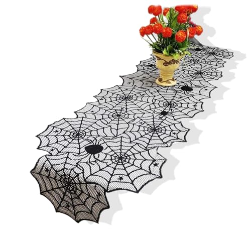 Targonix Halloween Table Runner Black Lace Spider Web Tablecloth Polyester Halloween Table Decorations for Dining Room Coffee Table or Fireplace Mantel