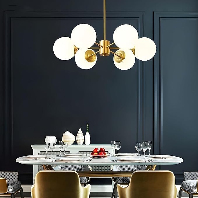 Image of SWIATLO Modern 6-Light Gold Chandelier | Globe Glass Shades | Contemporary Ceiling Light Fixture for Living Room /Dining Room /Bedroom /Restaurant /Bar /Cafe (Without Bulb)