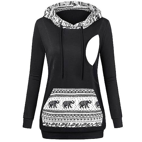 Sudaderas Jersey de Lactancia para Mujer de Invierno Algodón Manga Larga Monocolor Cuello Alto Dos Capas Sudadera con Capucha con Bolsillos para Embarazo Ropa de Maternidad Camiseta De