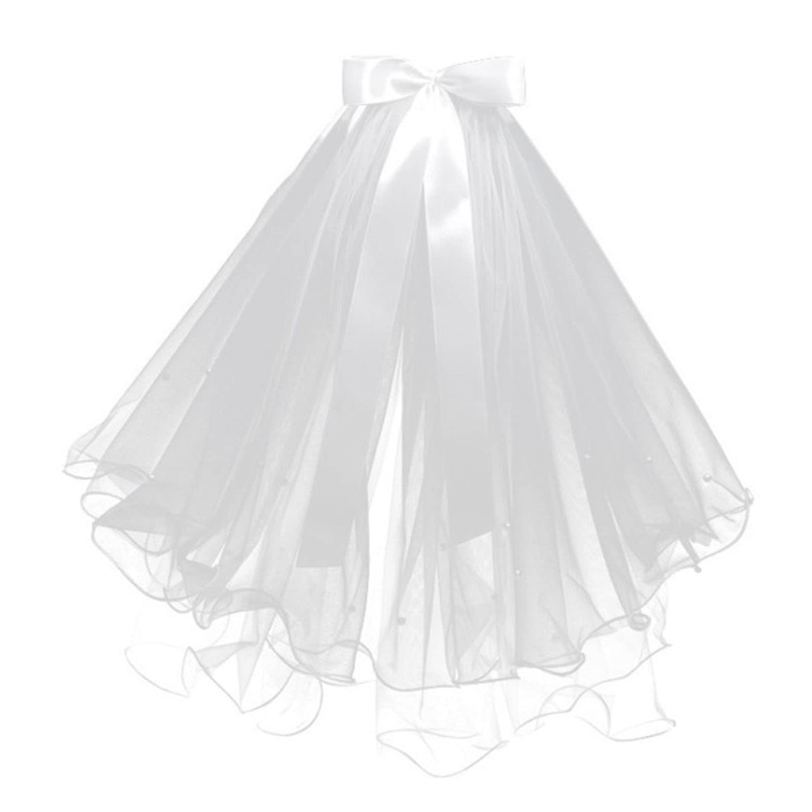 matumou Bridal Headdress Pearls White Two Layers Ribbon Fairy Style Headwear Colorful Glowing Veils Wedding Party Hair