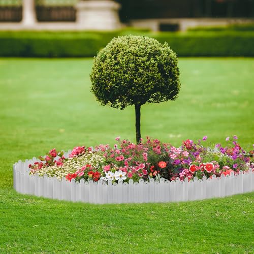 10 Pcs Garden Edging Border for Landscaping: Plastic Interlocking Decorative Edging 12\'\' Tall Garden Border Fence for Backyard,Lawn,Pathway - (Length 7ft)