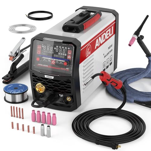 ANDELI 205A MIG Welder 220V Large LED Display 6-in-1 Multi-Process Welding Machine Gas MIG/Flux-Core MIG/Spool Gun MIG/Spot Welding/Lift TIG/Stick (MIG-205 PRO)