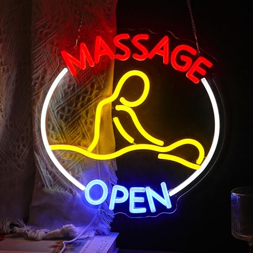 Image of Massage Open Neon Sign USB LED Massage Relax Pattern Neon Light for SPA Dimmable Switch Open LED Light Up Sign for Beauty Salon Physical Therapy Shop Business Wall Decor(12.6''*12.6'')