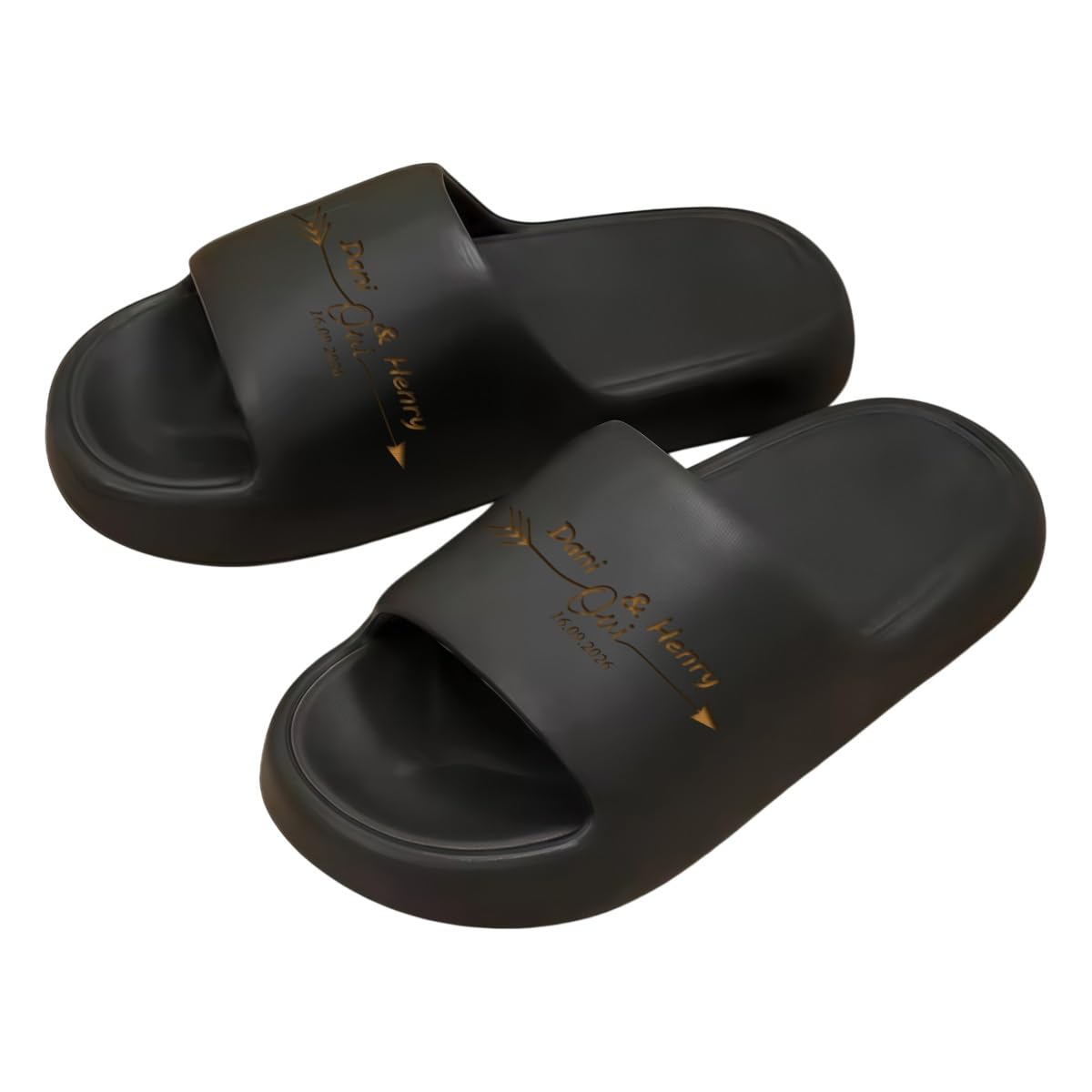 Personalised Wedding Sliders With Names Dates, Bridal Party Slippers, Custom Bridesmaid Slides, Party Gifts, Bride Sandals(Black)