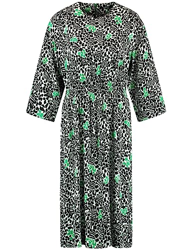 Taifun Damen Kniebedeckendes Kleid mit Print weiter Arm, 3/4 Arm Gemustert knieumspielend Cosmic Green Gemustert 36