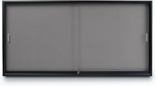 Miniatura 2 de Displays2go, Tablero de anuncios de aluminio de 72 pulgadas de ancho x 36 pulgadas de alto con respaldo de tela gris, montado en la pared, puertas