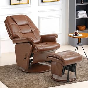 MCombo Swivel Glider Recliner with Ottoman Reclining Chair with Adjustable Back Faux Leather Upholstered Lounge Chair for Living Room Bedroom 4800 Brown