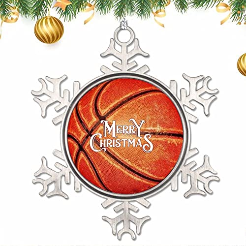 DreamAutumn - Pewter Snowflake Ornaments Christmas&Ball Basketball Fan Christmas Tree Ornaments Hanging Accessories Metal Snowflake Ornament Winter Decorations for Xmas Tree Window Door Holiday Party Wedding