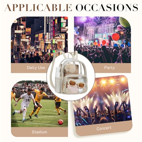 Image of Missnine Small Clear Backpack for Stadium Events Anti-theft Mini Clear Bag for Sport Event Concert with Cute Pom-pom Ball