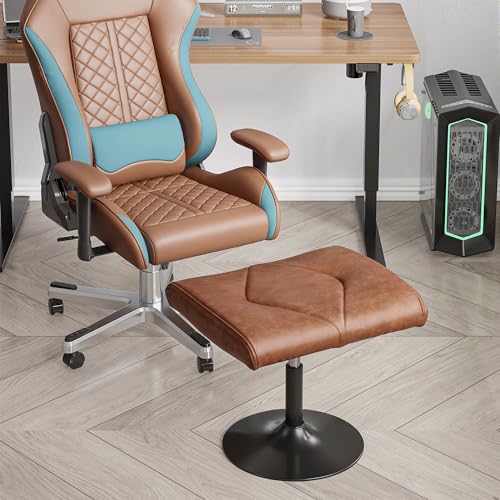Image of VECELO Foot Rest Under Desk Ottoman, PU Height Adjustable Footrest with Comfort Padding, Leg Rest for Desk for Relieving Leg Pain, Stiffness, and etc, Brown
