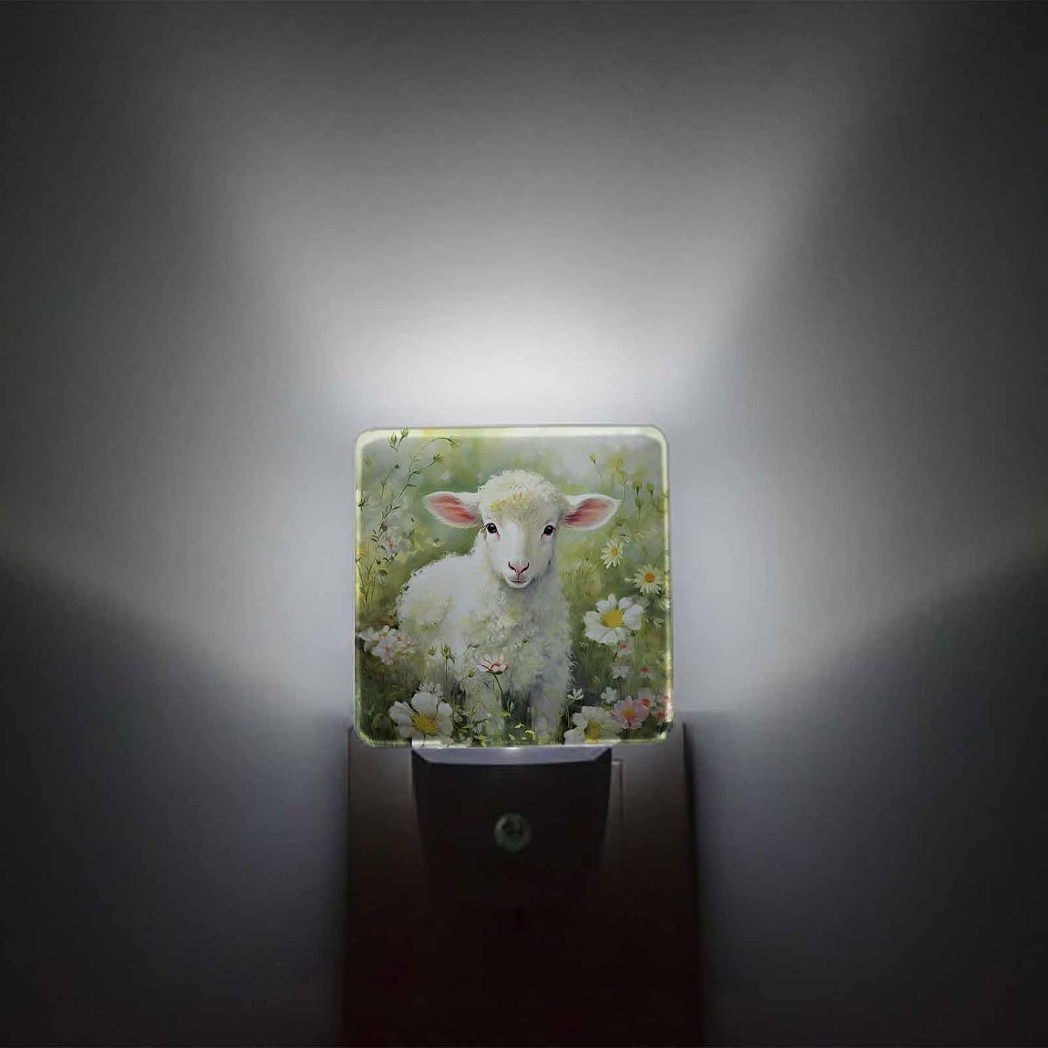 Night Light Plug Into Wall, Farm Sheep Spring Daisy Plant LED Night Light with Light Sensors Dusk to Dawn, Nightlight for Kids Nursery Stairs Hallway Decor