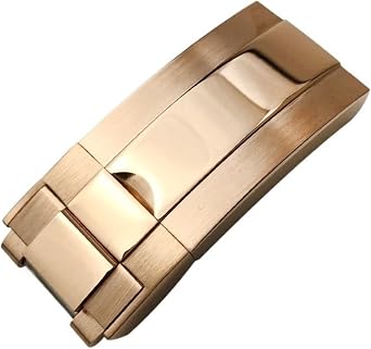 Stainless Steel Folding Buckle Glide Lock For Rolex Submariner Oysterflex Daytona GMT Watch Band Strap Deployment Clasp Color Glossy rose, Size 16mm X 9mm