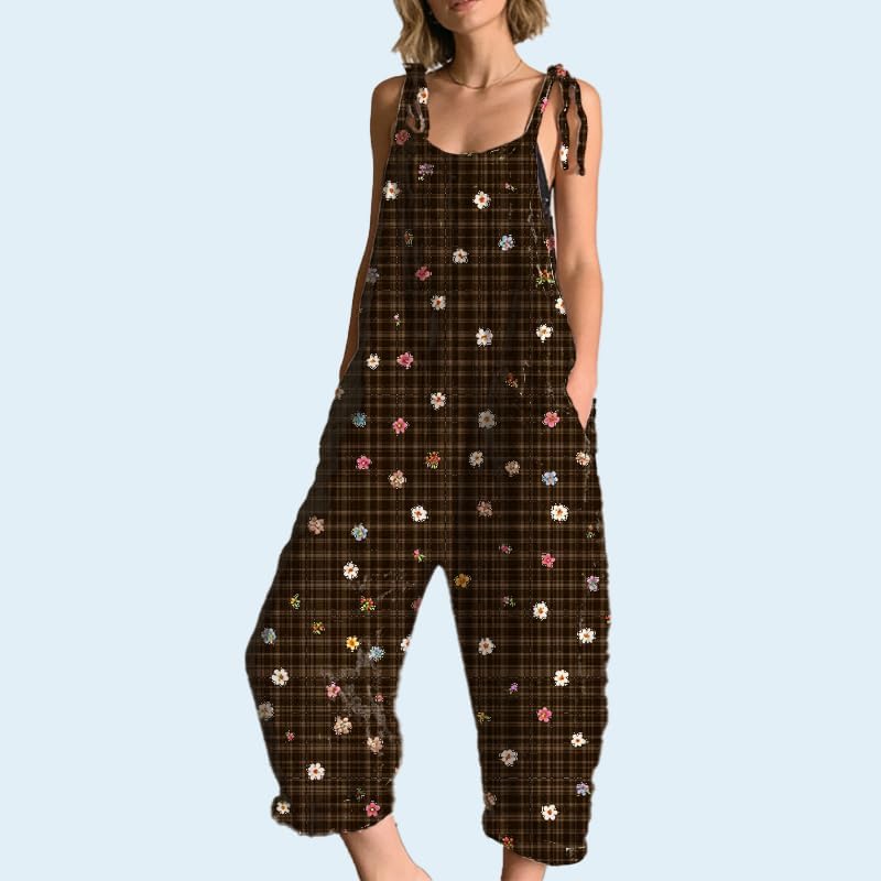 Womens Floral Print Jumpsuit Oversized Summer Sleeveless Wide Leg Casual Rompers Spaghetti Strap Vacation Overalls - Image 2