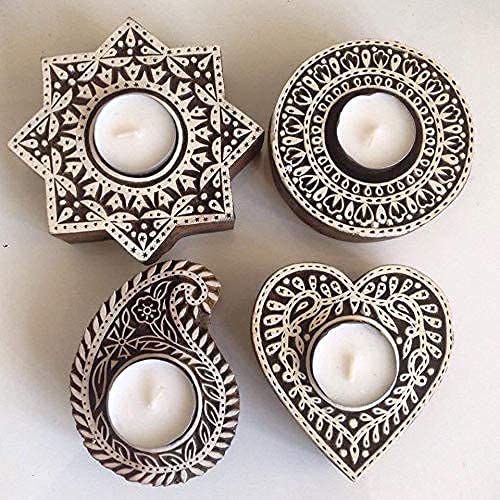 Divya Enterprises Master Trail Wooden Block Decorative Décor Showroom Decorative/Festival Tealight Gifting Item - (Set of 4, LxBxH 4 x 4 x 1)
