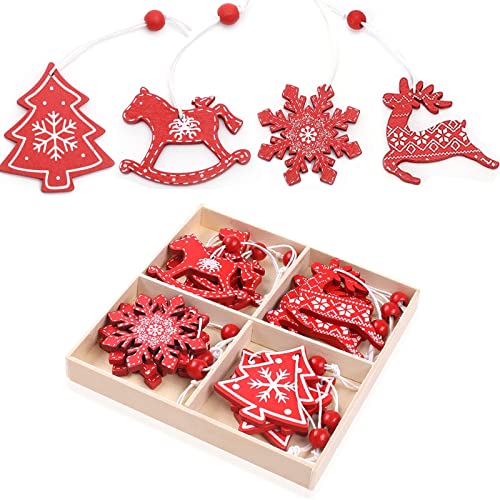 ZHOUHON Trousse de décoration d'arbre de Noël 12 pièces, Trousse de décoration d'arbre de Noël en Bois, Les Chevaux, Flocon de Neige, Wapiti, Sapin de Noël pour Sapin de Noël et décoration familiale Cover
