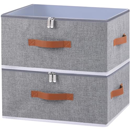 OUTBROS Large Storage Bins with Lid, Foldable Storage Bags and Handle, Zipper Storage Boxes, Used for storing clothes, blankets, pillows, 45 x 35 x 25 cm, 2-Pack