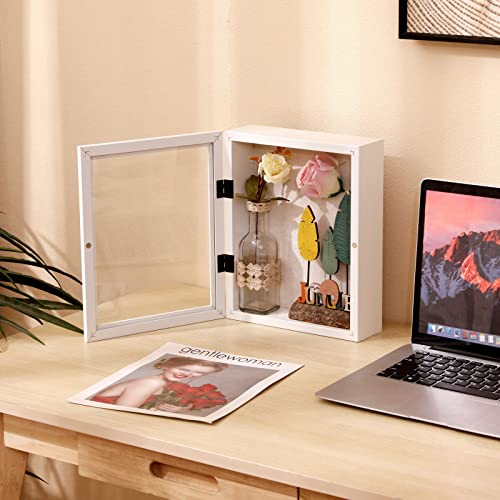 Image of Muzilife Shadow Box Photo Frame 8x10 2.25 Inch Deep Wood and Glass Ready to Hang Memory Box Baby Sports Memorabilia Wedding Tickets and Photos (White)