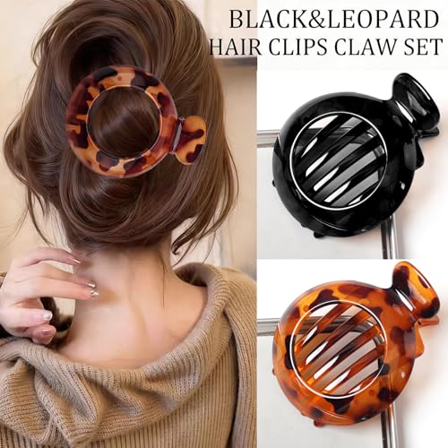 4 Piezas Pinzas Planas Grandes para Cabello, Clips Fuertes de Pata de Pato con Diseño Leopardo Negro para Mujeres miniatura 2