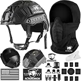 ACTIONUNION Airsoft Helmet and Mask Set Tactical Paintball Helmet and Balaclava Mesh Mask MH Type (Black...