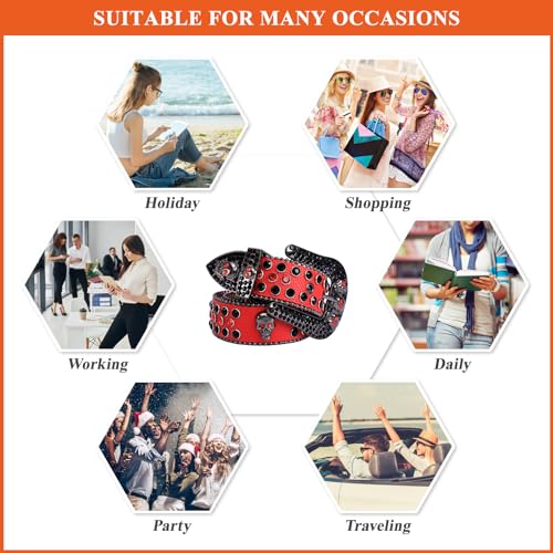 Diamond Waist Strap for Women Men, Sparkly Rhinestone Skull Belt Cowgirl Cowboy PU Leather Belts for Jean Pant4