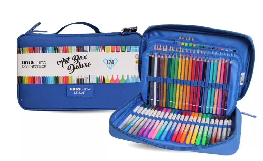 tinta unita Art Box Deluxe SKYLINECOLOR valigetta 174 pz: 24 pastelli acquerellabili - 72 pastelli - 24 brush bipunta - 36 pennarelli - 5 evidenziatori - 4 penne i'm - disponibile Nero o Rosa (Rosa)
